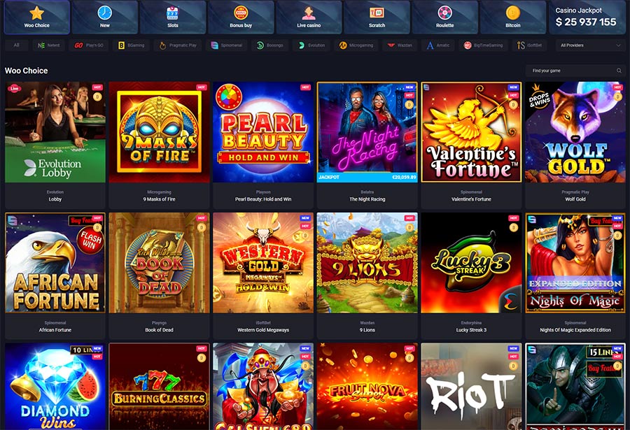 Popuular games on Woo Casino. Just a small collection of games. 