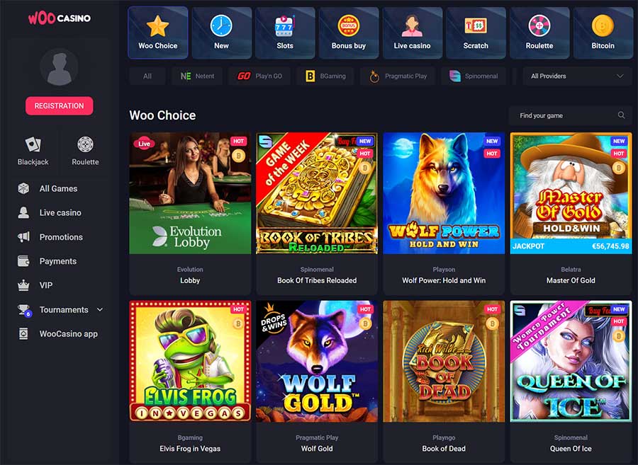 Most popular games at Woo Casino
