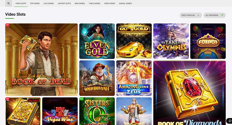 Zodiac Bet casino with games and categories