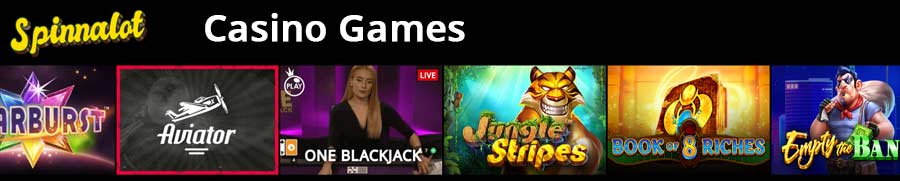 Intro of popular games on Spinnalot casino homepage