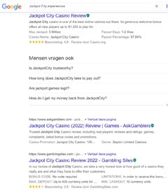 Google results about how Jackpot is reviewed by others and their experiences with cash outs at the casino 