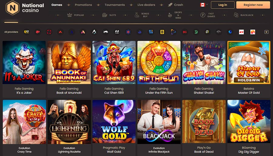 Lobby del juego de actualización del sitio web de National Casino