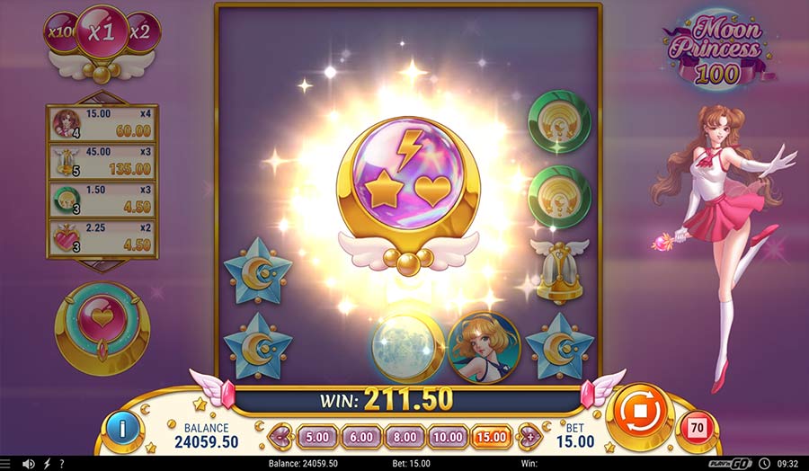 Trinity Feature. Clear the grid and get to the free spins bonus of Moon Princess 100