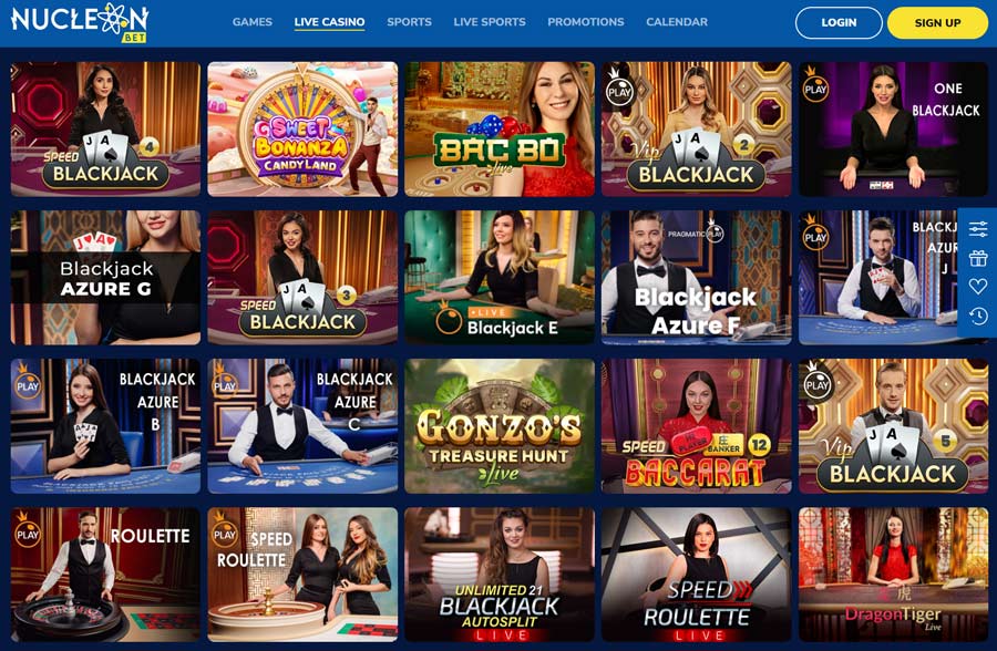 Los juegos de casino en vivo también están representados en Nucleonbet.