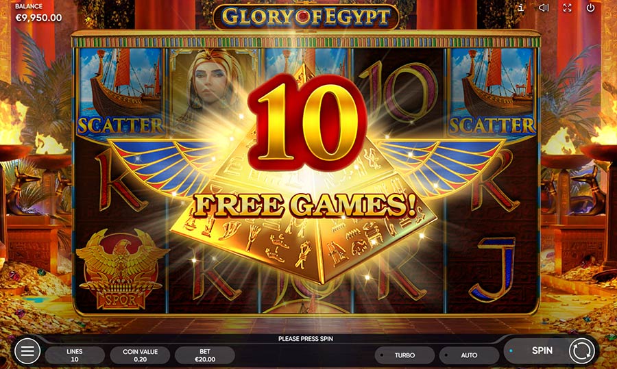 Juegos gratis ganados en Glory of Egypt