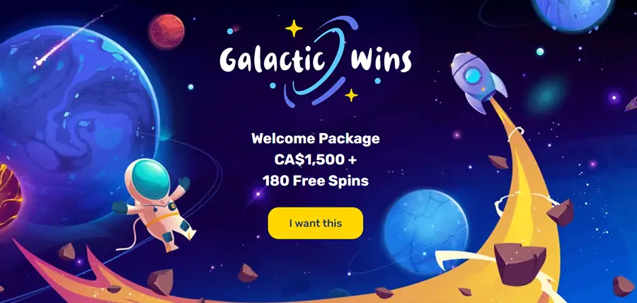 Galactic Wins updated website bonus offer for players from Canada