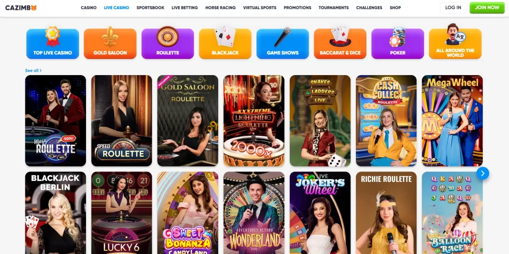 Live Casino games at Cazimbo